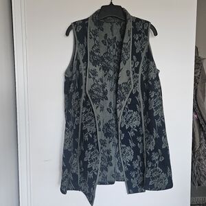 Vintage Floral Patterned Sleeveless Vest Sage Green Blue